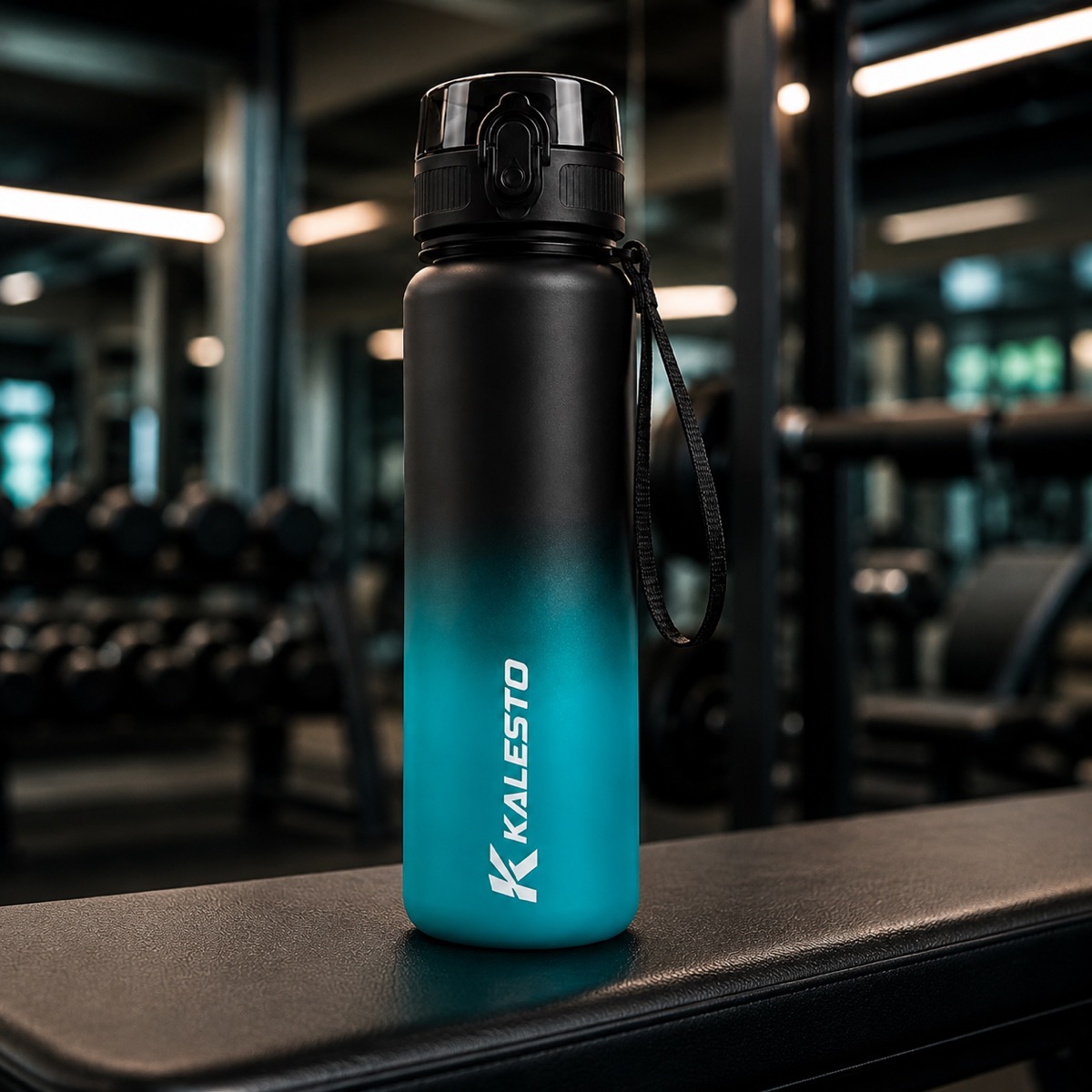 Kalesto Tritan Water Bottle 1L with infuser in black/teal